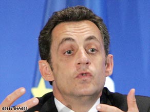 French President Nicolas Sarkozy has denied he wants a European version of the U.S. banking bailout.