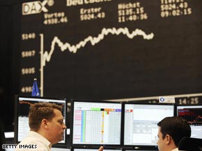 Traders at Frankfurt stock exchange