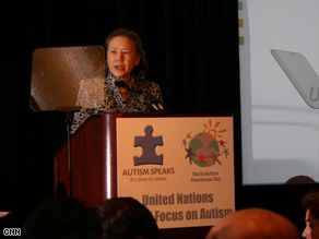 Ban Soon-taek, wife of U.N. Secretary General Ban Ki-Moon, addresses the autism forum.