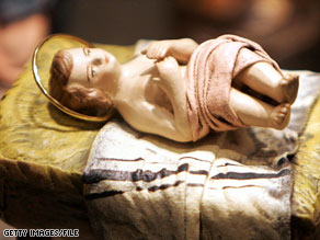 Nativity scenes show the infant Jesus lying in a manger after  his birth in a stable where his parents had sought shelter.