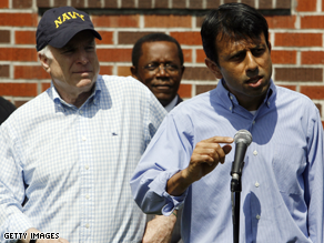 Louisiana Gov. Bobby Jindal, right, appears with Sen. McCain at an event in New Orleans in April.