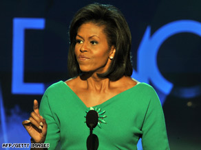 Michelle Obama stresses her love for her husband and her country in the keynote address.
