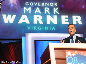 "This election ... is about the future vs. the past," former Virginia Gov. Mark Warner said Tuesday.