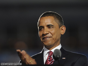 Sen. Barack Obama addresses the Democratic National Convention in Denver, Colorado.