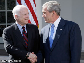 Sen. John McCain wins President Bush's official endorsement in a vist to the White House in March.