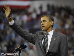 Sen. Barack Obama greets supporters during a rally in Green Bay, Wisconsin, on Monday.