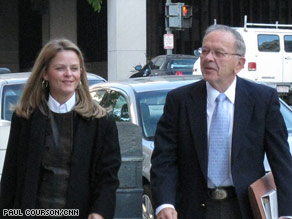 Sen. Ted Stevens and his daughter Beth Stevens arrive Monday at the federal courthouse.