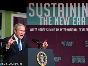 President Bush said Tuesday that aid programs must get results, not just make Americans feel good.