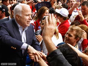 Sen. John McCain greets supporters at a rally last week in Woodbridge, Virginia.