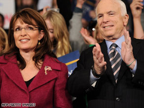 Gov. Sarah Palin and Sen. John McCain campaign in Hershey, Pennsylvania, on Tuesday.