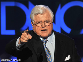 Sen. Edward Kennedy addresses the Democratic National Convention in Denver, Colorado, in August.