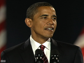 Sen. Barack Obama addresses a crowd of 125,000 people in Chicago, Illinois.