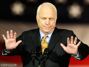 Sen. John McCain gestures as he delivers his concession speech Tuesday night.