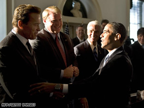 President-elect Barack Obama shakes hands with California Gov. Arnold Schwarzenegger on Tuesday.