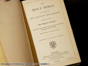 The title page of the Lincoln Bible, which was opened to a random page at Lincoln's inauguration.