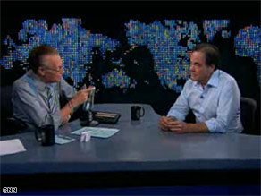 Director Oliver Stone, right, told Larry King there is no "hate or malice" in the movie "W."