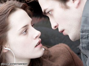Kristen Stewart and Robert Pattinson strike sparks in "Twilight."