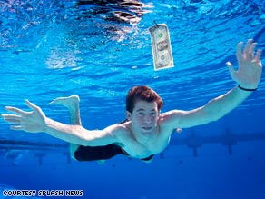 Spencer Elden, 17, recreates his pose from Nirvana's "Nevermind" album.