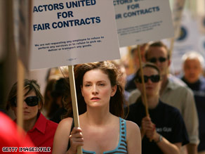 Screen Actors Guild members and supporters stage a rally in June at SAG's headquarters in Los Angeles, California.