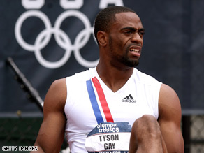 Gay's collapse on the track ended his hopes of going for a sprint double at next month's Olympics.