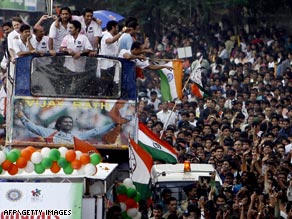 India's parade after Twenty20 World Cup victory draw huge crowds in Mumbai where England open their 2008 tour.