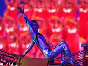 A dancer performs Sunday during the Olympics Closing Ceremony in Beijing.