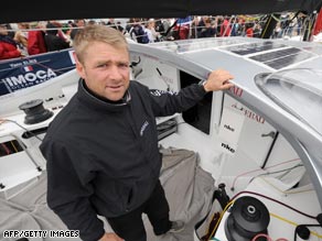 Yann Elies, pictured aboard the Generali at the start of the Vendee Global race.