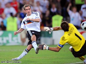 Pictures of Phillip Lahm's winning goal dominated German front pages Thursday.