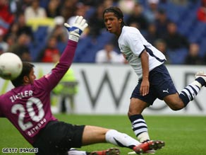 Giovani Dos Santos puts Tottenham 2-0 ahead in Sunday's friendly victory against Borussia Dortmund.
