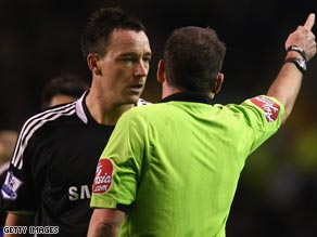 England and Chelsea skipper John Terry is given his marching orders by referee Phil Dowd at Everton.