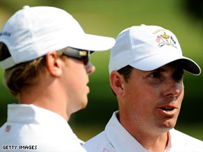 Texans Mahan (left) and Leonard lost the opening two holes before battling back for an impressive victory.