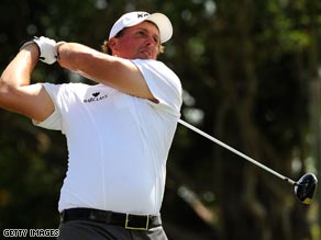 Phil Mickelson hits a shot during the final round of the World Golf Championships-CA Championship in Doral, Florida.