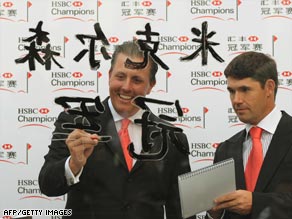 Phil Mickelson and Padraig Harrington at the HSBC Champions golf tournament in Shanghai