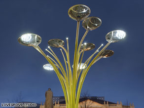 Ross Lovegrove's 'Solar Tree' at night. The second generation tree will be fully automated and able to follow the sun.