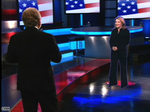 CNN's Chuck Hurley inside the near-completed room, which employs Hollywood-like green-screen technology.