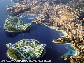 The Lilypad as imagined by architect Vincent Callebaut moored off the coast of Monaco.