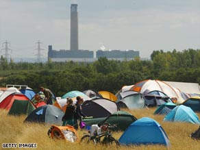 Protesters camping near the site of a proposed coal-fired power station in Kingsnorth, England.