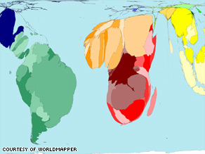 Forest loss: This cartogram shows areas where the worst deforestation occured from 1990 to 2000.