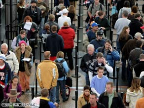 queuing people