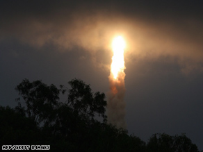 The spacecraft carrying India's first lunar probe, Chandrayaan-1, lifts off in Sriharikota on Wednesday.