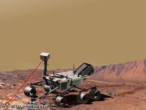 Ilustración fotográfica de un vehículo equipado con láser que formará parte del Laboratorio Científico de Marte.