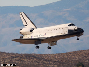 Space Shuttle Endeavour comes in for a landing at Edwards Air Force Base in California last month.