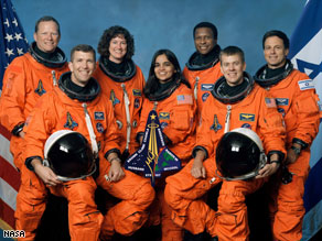 Columbia crew members were killed when the shuttle broke apart upon re-entering Earth's atmosphere.