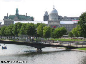 Old Montreal, seen from a pier at the port, has quaint narrow streets with a slew of restaurants and shops.