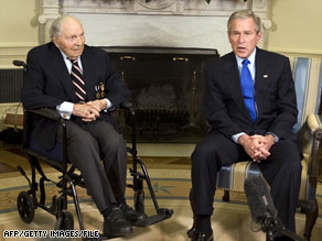 President Bush, right, honors Frank Buckles, "the last living Doughboy from World War I," in March.