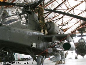 Soldiers preparing for a mission coordinated by Joint Task Force North, the U.S. Northern Command unit.