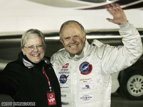 Fossett, seen here with his wife, Peggy, disappeared after a solo flight in 2007.