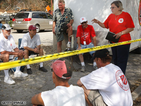 Volunteers prepare in the aftermath of Hurricane Ike in Galveston, Texas, in September.