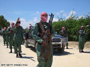 Islamic fighters drill in Somalia last month. The FBI says men are traveling from the U.S., potentially to fight.