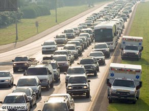 Thousands of drivers sat in traffic for hours as they fled Gulf Coast ahead of Hurricane Gustav's arrival.